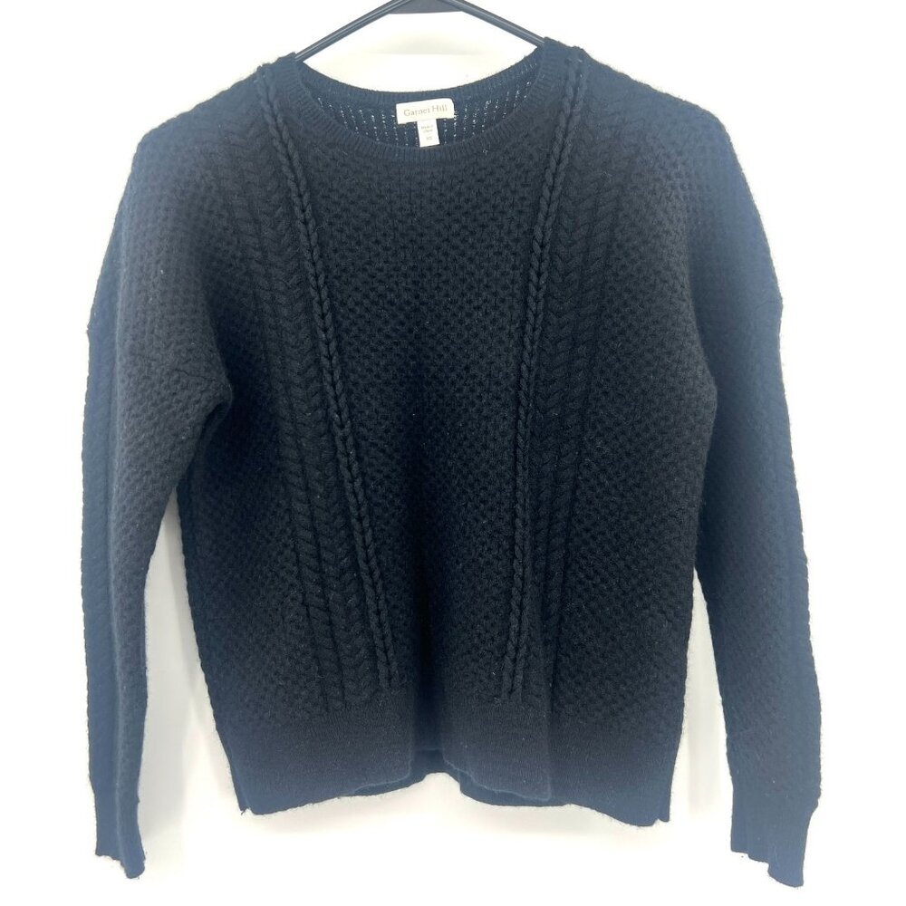 Garnet Hill 100% Cashmere Black Cable Knit Sweater Women's XS